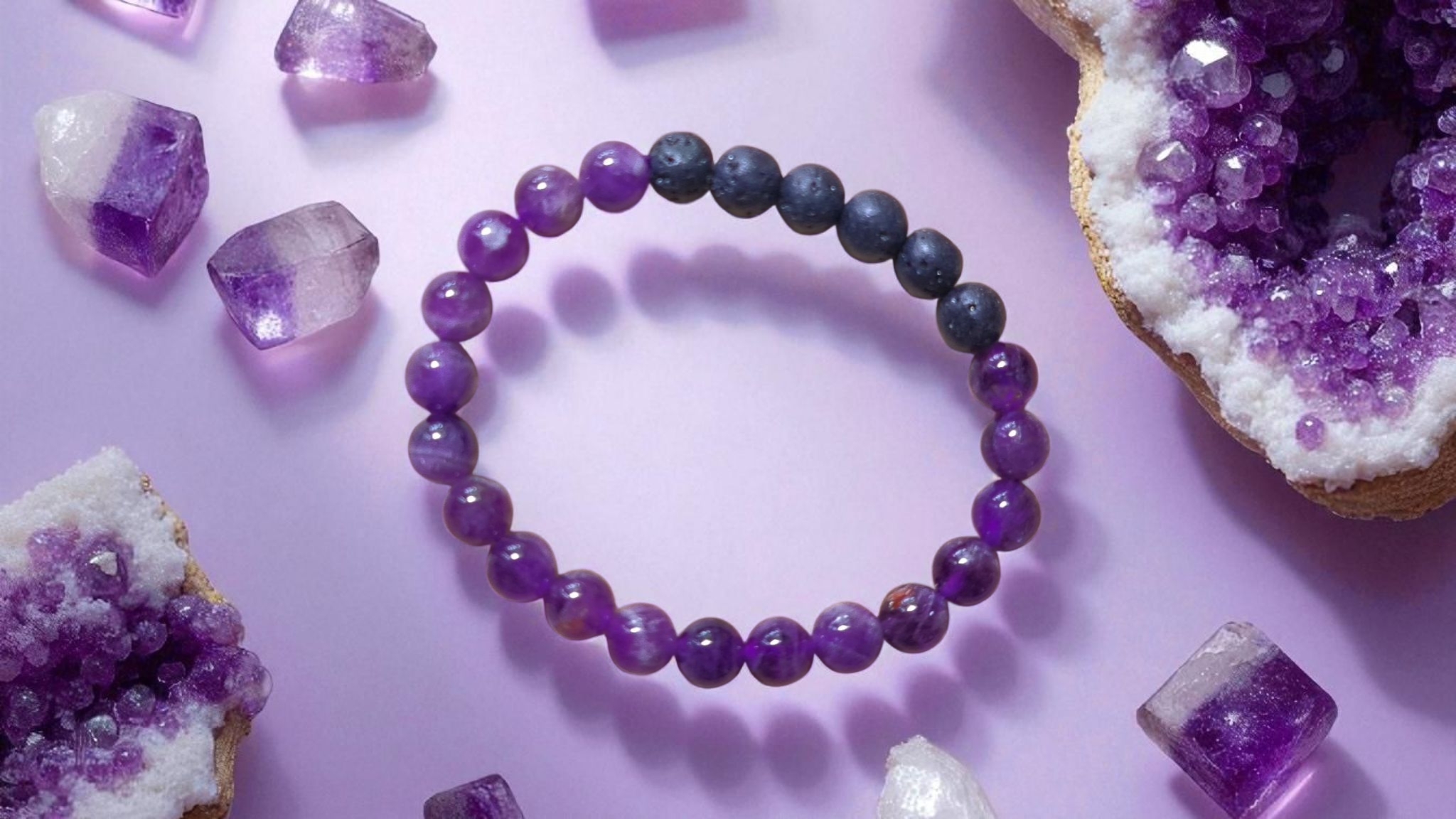 Amethyst Crystal Lava Diffuser Bracelet
